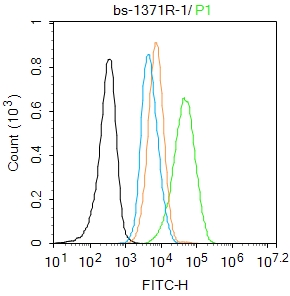 HepG2 cells were fixed with 4% PFA for 10min at room temperature,permeabilized with 90% ice-cold methanol for 20 min at -20℃, and incubated in 5% BSA blocking buffer for 30 min at room temperature. Cells were then stained with Snail1/2/3 Polyclonal Antibody(bs-1371R)at 1:100 dilution in blocking buffer and incubated for 30 min at room temperature, washed twice with 2%BSA in PBS, followed by secondary antibody incubation for 40 min at room temperature. Acquisitions of 20,000 events were performed. Cells stained with primary antibody (green), and isotype control (orange).