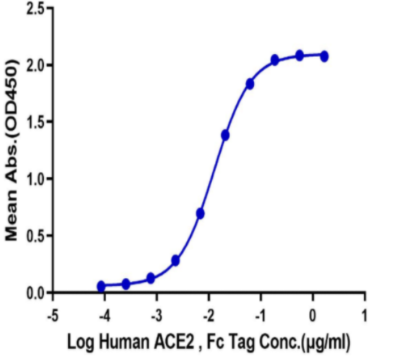 Immobilized SARS-CoV-2 S RBD (N501Y) protein, His Tag at 0.5ug\/ml (100ul\/Well). Dose-response curve for ACE2, Fc tag with the EC50 of 12.7ng\/ml determined by ELISA.