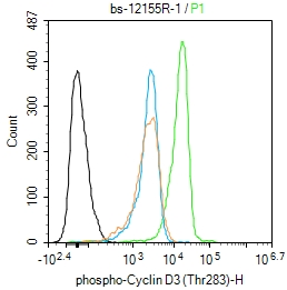 Jurkat cells were fixed with 4% PFA for 10min at room temperature,permeabilized with 90% ice-cold methanol for 20 min at -20℃, and incubated in 5% BSA blocking buffer for 30 min at room temperature. Cells were then stained with NRF-1 Polyclonal Antibody(bs-1342R)at 1:100 dilution in blocking buffer and incubated for 30 min at room temperature, washed twice with 2%BSA in PBS, followed by secondary antibody incubation for 40 min at room temperature. Acquisitions of 20,000 events were performed. Cells stained with primary antibody (green), and isotype control (orange).